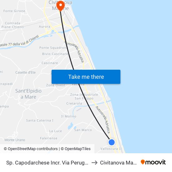 Sp. Capodarchese Incr. Via Perugia Dir F to Civitanova Marche map