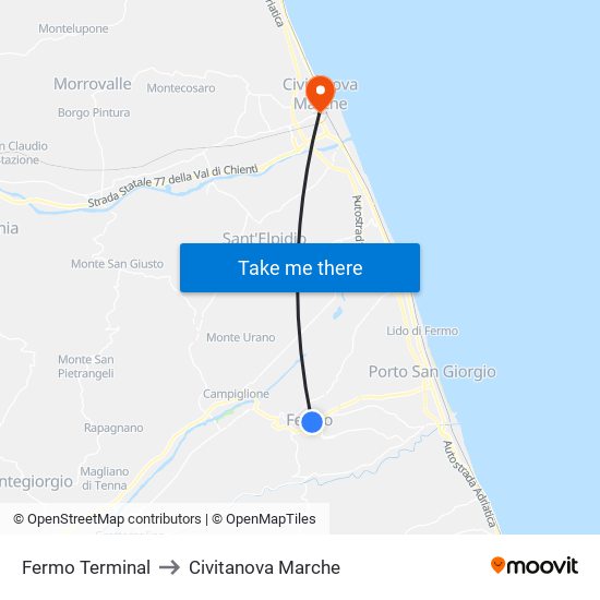 Fermo Terminal to Civitanova Marche map