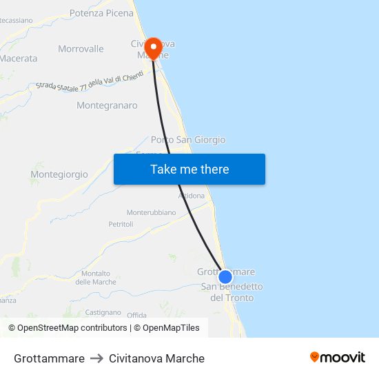 Grottammare to Civitanova Marche map