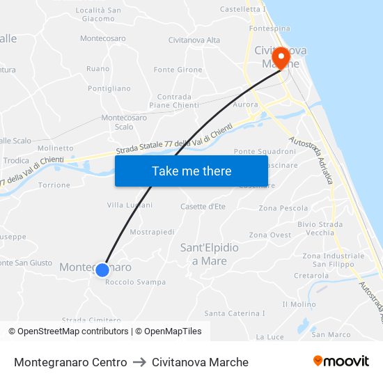 Montegranaro Centro to Civitanova Marche map