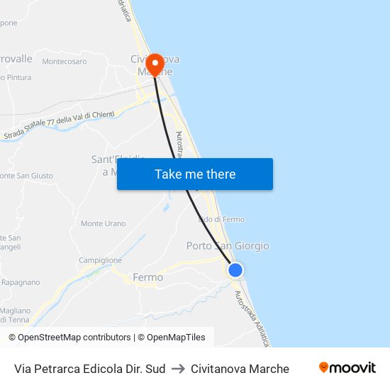 Via Petrarca Edicola Dir. Sud to Civitanova Marche map