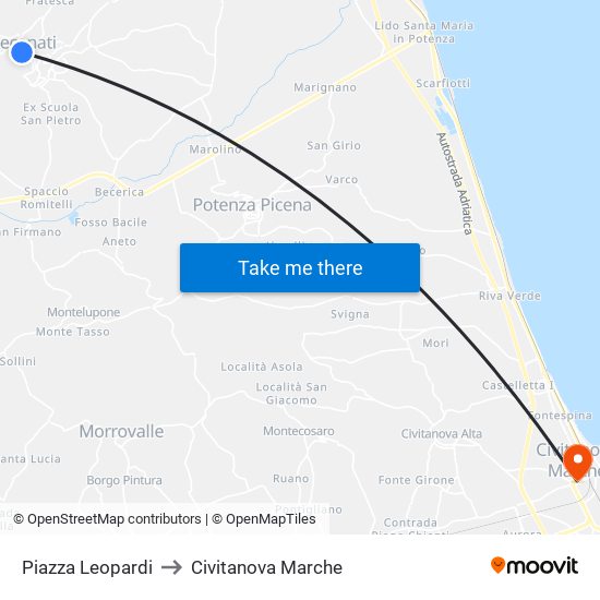 Piazza Leopardi to Civitanova Marche map