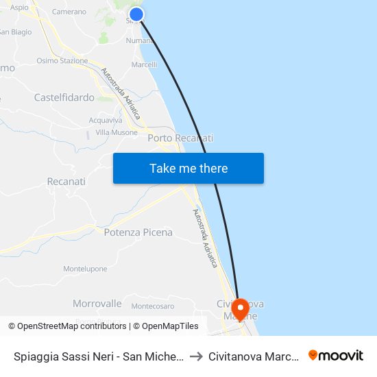 Spiaggia Sassi Neri - San Michele to Civitanova Marche map