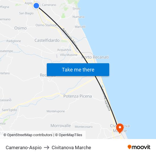 Camerano-Aspio to Civitanova Marche map