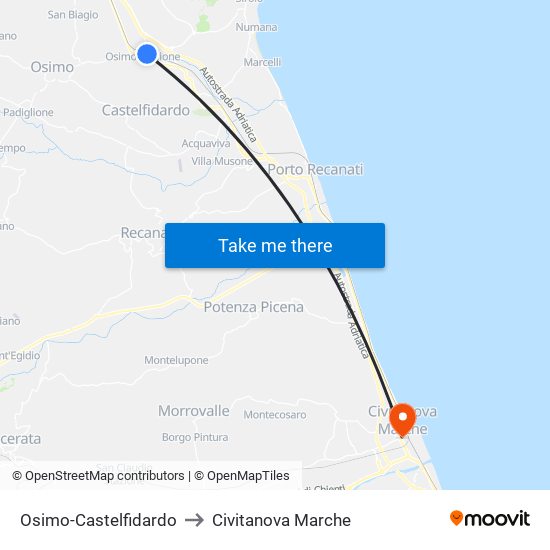 Osimo-Castelfidardo to Civitanova Marche map