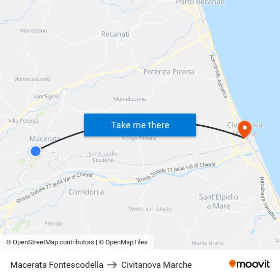 Macerata Fontescodella to Civitanova Marche map