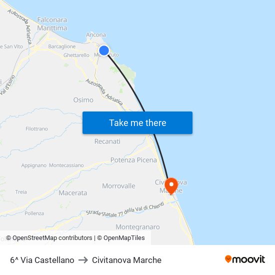 6^ Via Castellano to Civitanova Marche map