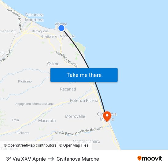 3^ Via XXV Aprile to Civitanova Marche map