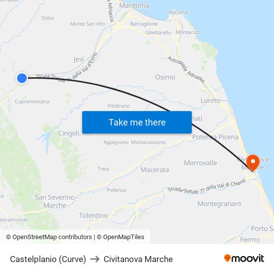 Castelplanio (Curve) to Civitanova Marche map