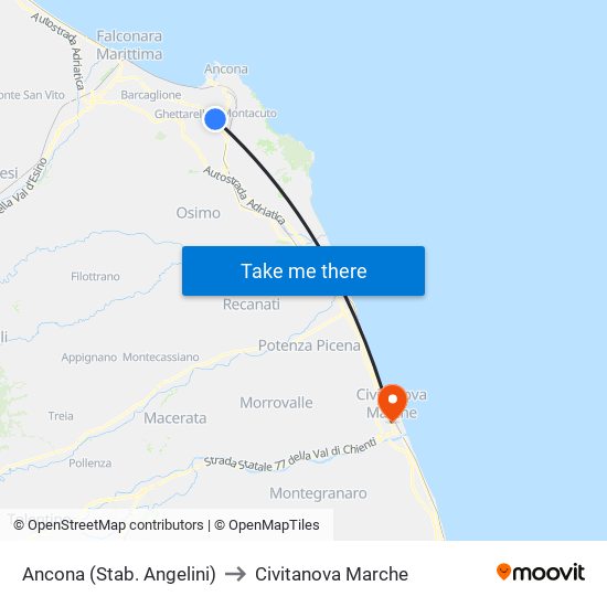 Ancona (Stab. Angelini) to Civitanova Marche map