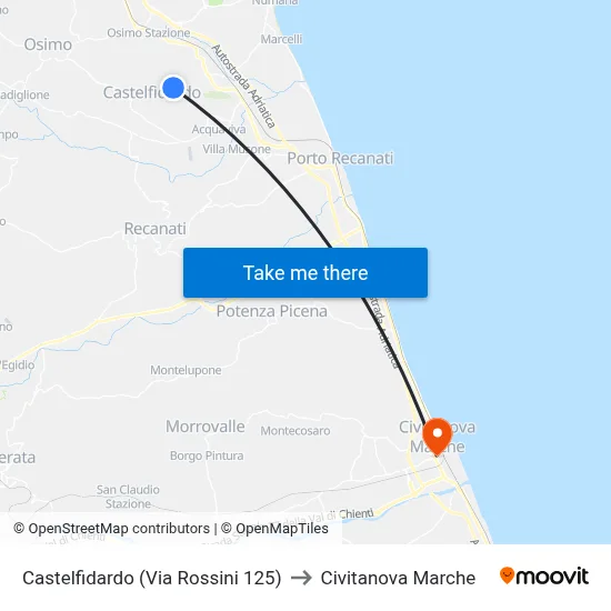 Castelfidardo (Via Rossini 125) to Civitanova Marche map