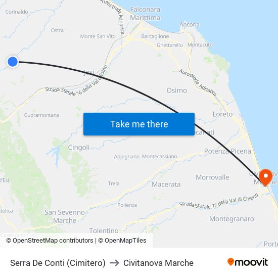 Serra De Conti  (Cimitero) to Civitanova Marche map