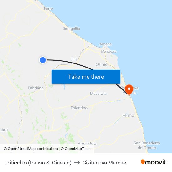 Piticchio (Passo S. Ginesio) to Civitanova Marche map