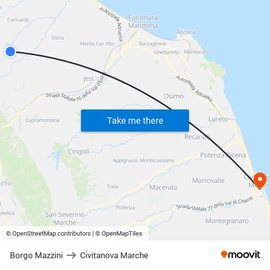 Borgo Mazzini to Civitanova Marche map