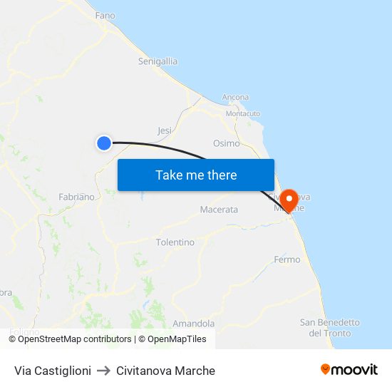 Via Castiglioni to Civitanova Marche map