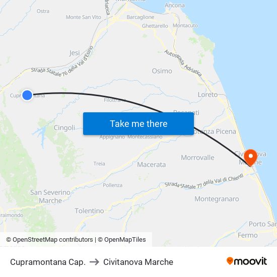Cupramontana Cap. to Civitanova Marche map