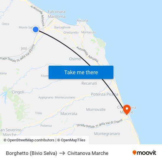 Borghetto (Bivio Selva) to Civitanova Marche map