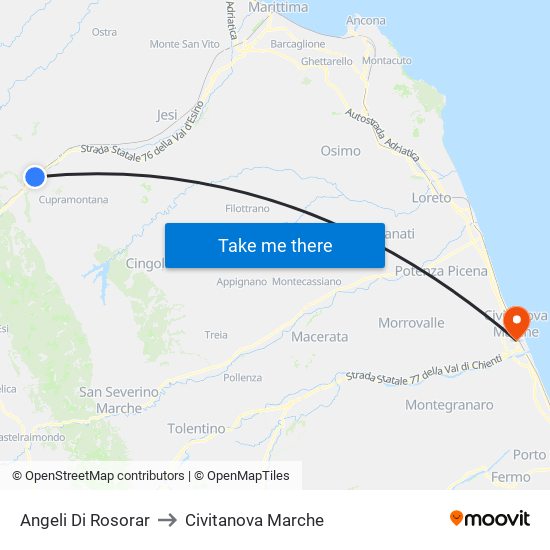 Angeli Di Rosorar to Civitanova Marche map