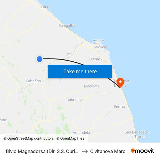 Bivio Magnadorsa (Dir. S.S. Qurico). to Civitanova Marche map