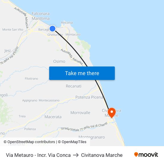 Via Metauro - Incr. Via Conca to Civitanova Marche map