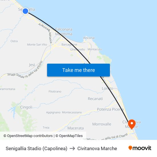 Senigallia Stadio (Capolinea) to Civitanova Marche map