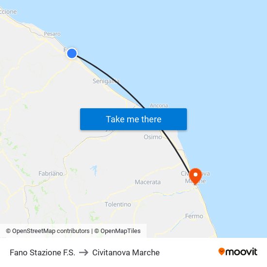 Fano Stazione F.S. to Civitanova Marche map