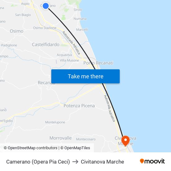 Camerano (Opera Pia Ceci) to Civitanova Marche map
