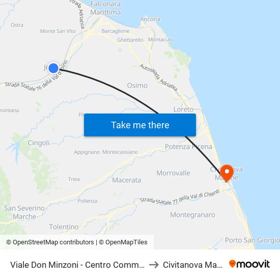 Viale Don Minzoni - Centro Commerciale to Civitanova Marche map