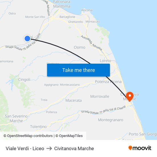 Viale Verdi - Liceo to Civitanova Marche map