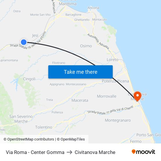 Via Roma - Center Gomma to Civitanova Marche map