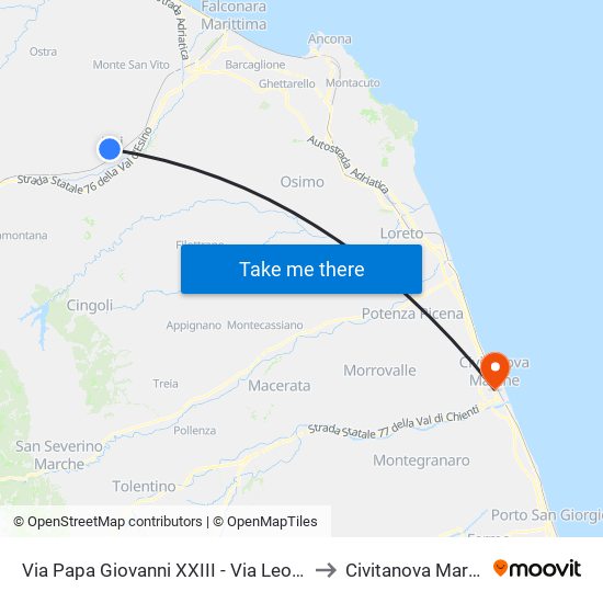 Via Papa Giovanni XXIII - Via Leopardi to Civitanova Marche map
