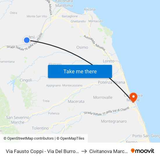 Via Fausto Coppi - Via Del Burrone to Civitanova Marche map