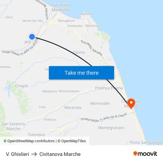 V. Ghislieri to Civitanova Marche map