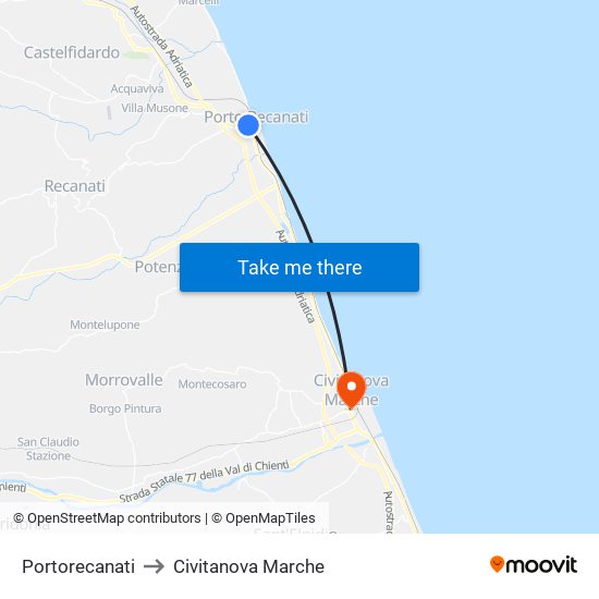 Portorecanati to Civitanova Marche map