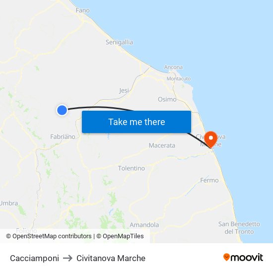 Cacciamponi to Civitanova Marche map