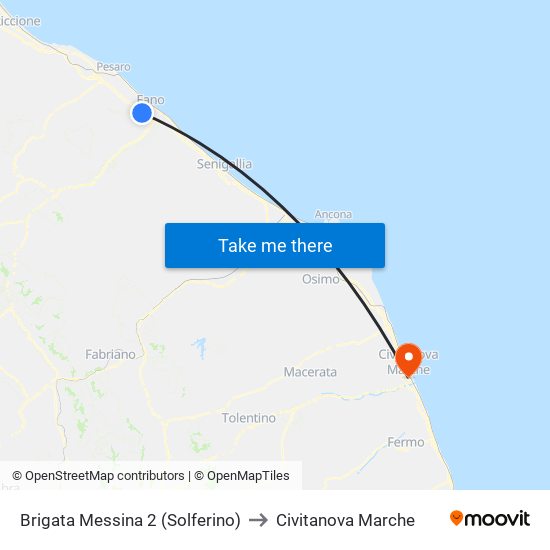 Brigata Messina 2 (Solferino) to Civitanova Marche map