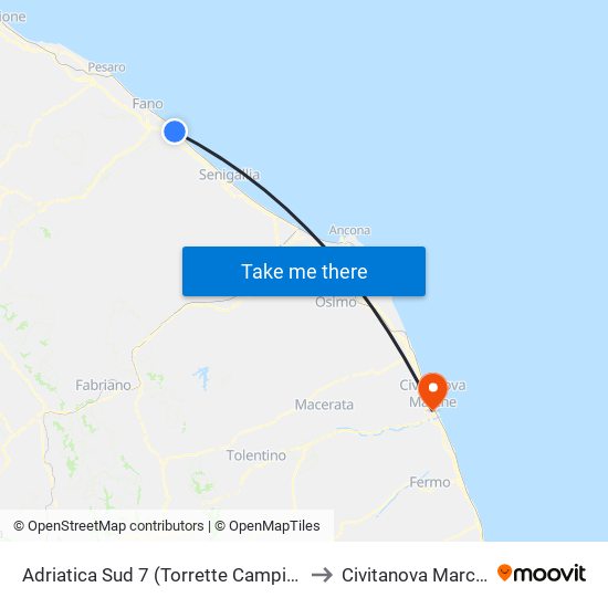 Adriatica Sud 7 (Torrette Camping) to Civitanova Marche map