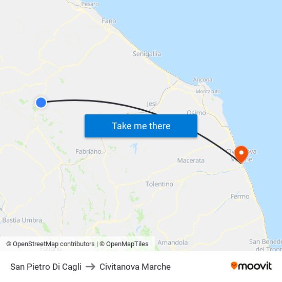 San Pietro Di Cagli to Civitanova Marche map