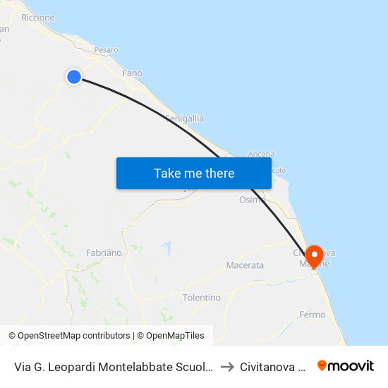 Via G. Leopardi  Montelabbate Scuola Media Rossini to Civitanova Marche map