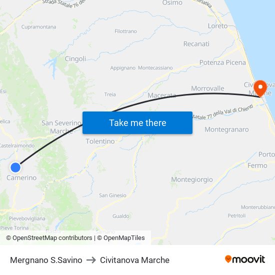 Mergnano S.Savino to Civitanova Marche map