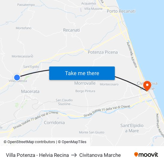 Villa Potenza - Helvia Recina to Civitanova Marche map