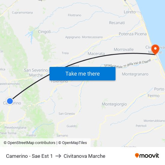 Camerino - Sae Est 1 to Civitanova Marche map