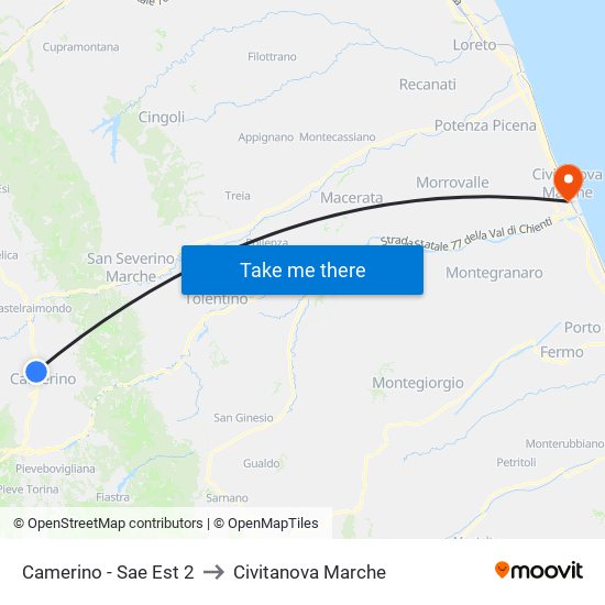 Camerino - Sae Est 2 to Civitanova Marche map