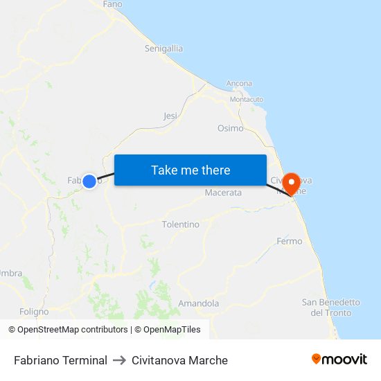 Fabriano Terminal to Civitanova Marche map