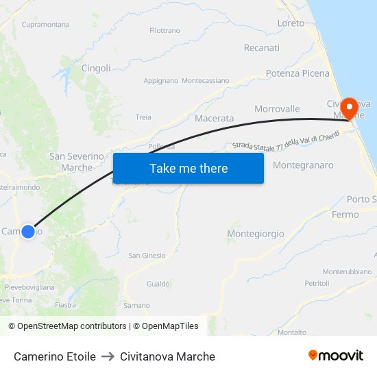 Camerino Etoile to Civitanova Marche map