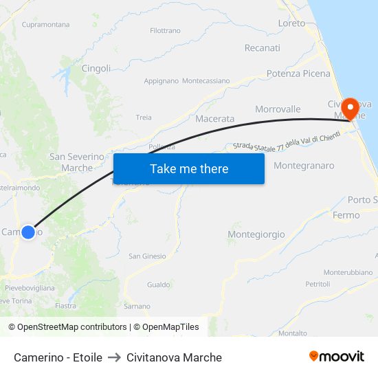 Camerino - Etoile to Civitanova Marche map