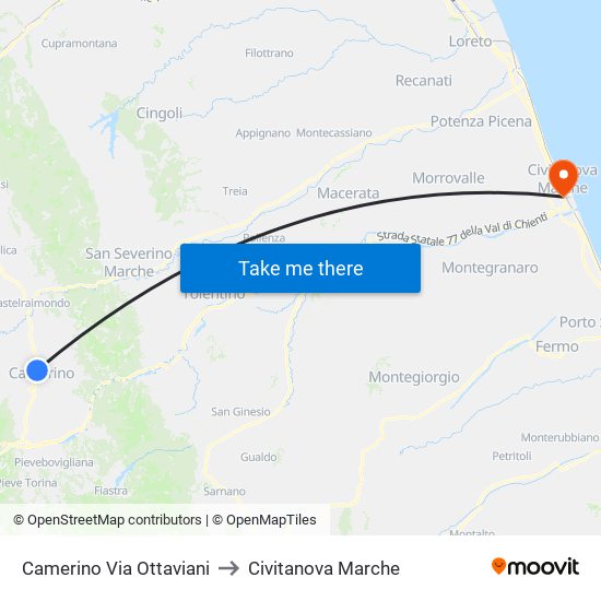 Camerino Via Ottaviani to Civitanova Marche map