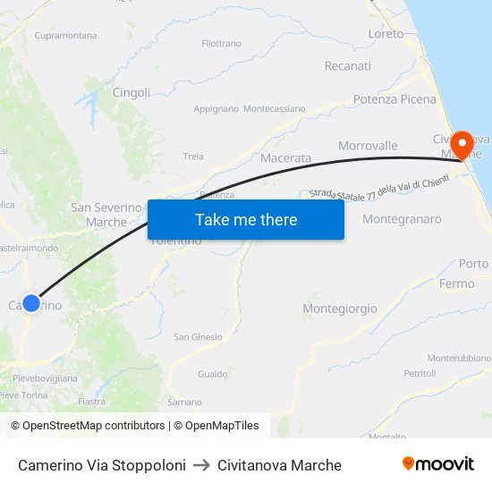 Camerino Via Stoppoloni to Civitanova Marche map