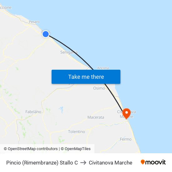 Pincio (Rimembranze) Stallo C to Civitanova Marche map