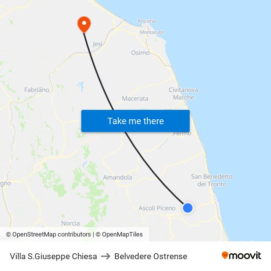 Villa S.Giuseppe Chiesa to Belvedere Ostrense map